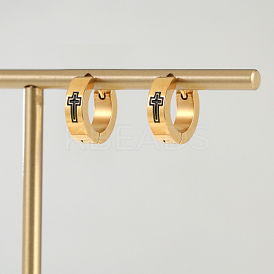 Minimalist Hip-hop Style Cross 201 Stainless Steel Hoop Earrings YA3069-1