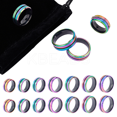 7Pcs 7 Size 304 Stainless Steel Grooved Finger Rings Set for Men Women RJEW-UN0002-70-1