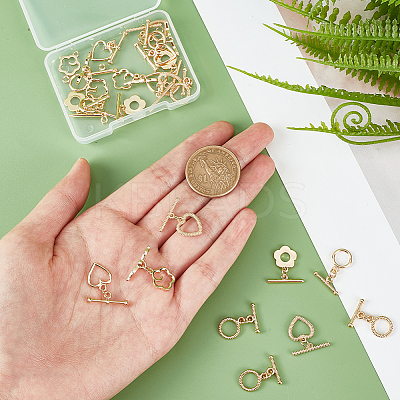 24Pcs 6 Styles Rack Plating Brass Toggle Clasps KK-DC0001-45-1
