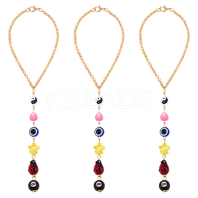3Pcs Evil Eye Plastic with Iron Pendant Decorations HJEW-CN0001-26-1