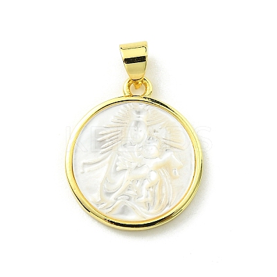 Rack Plating Brass Pave Natural Shell Pendants KK-A204-01B-04G-1