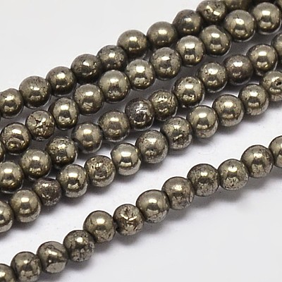 Natural Pyrite Round Beads Strands G-F197-10-3mm-1