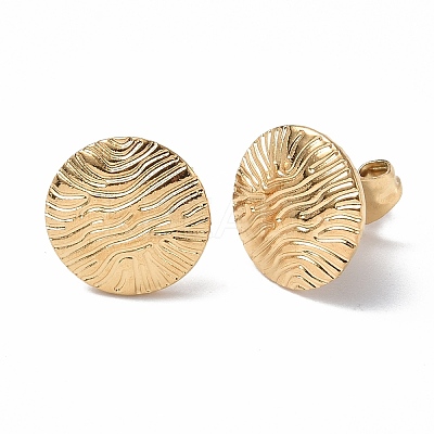 Ion Plating(IP) 304 Stainless Steel Textured Flat Round Stud Earrings for Women EJEW-F300-02G-1