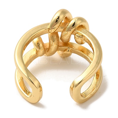 Spiral Rack Plating Brass Cuff Rings for Women RJEW-G323-01G-1