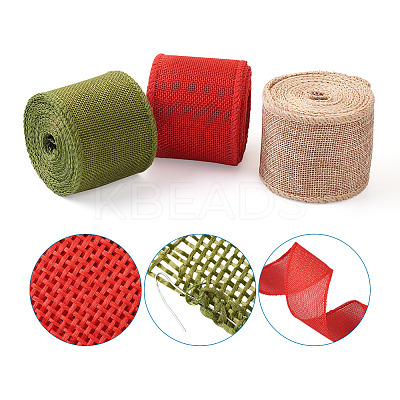 3 Rolls 3 Colors Polyester Imitation Linen Wrapping Ribbon OCOR-YS0001-02A-1
