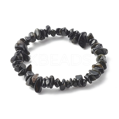 Chip Natural Obsidian Stretch Beaded Bracelets for Kids BJEW-JB06305-07-1