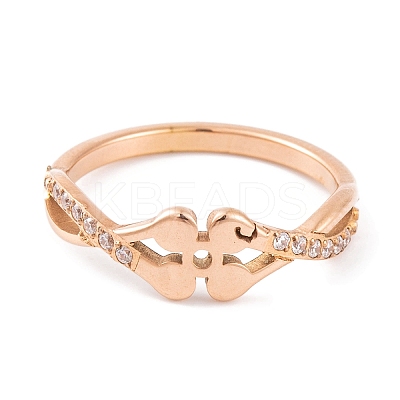 PVD Vacuum Plating 304 Stainless Steel Flower Finger Ring RJEW-C086-03-RG-1