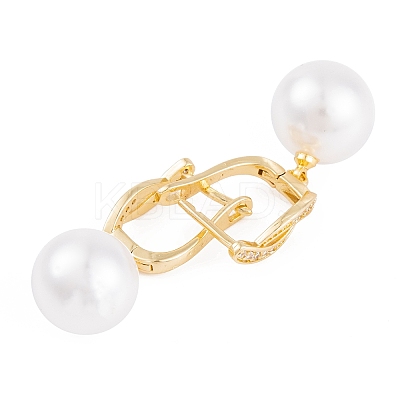 Rack Plating Brass Clear Cubic Zirconia ABS Pearl Earrings EJEW-S219-15G-04-1