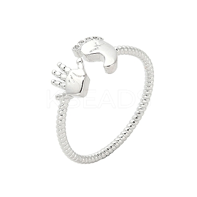 Footprint & Palm Brass Open Cuff Ring for Women LS-RJEW-A040-03P-1