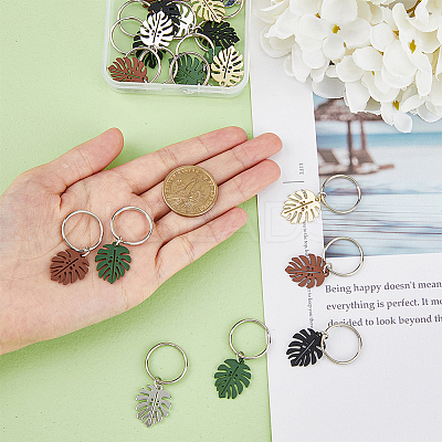 4 Sets Monstera Leaf Alloy Pendant Keychain KEYC-FH0001-40-1