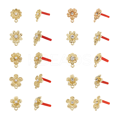 20Pcs 10 Styles Rack Plating Golden Alloy with Rhinestone and ABS Pearl Stud Earring Findings EJEW-UN0002-38-1