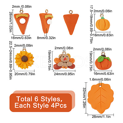24Pcs 6 Styles Thanksgiving Day Handmade Polymer Clay Pendants CLAY-SC0001-51-1