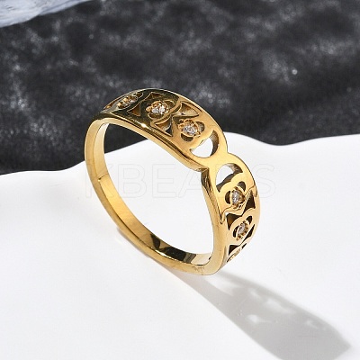 304 Stainless Steel Cubic Zirconia Finger Rings for Women RJEW-F189-03G-1