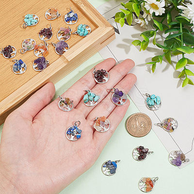 4 Sets Natural & Synthetic Mixed Stone Chip Pendants FIND-AR0004-36-1