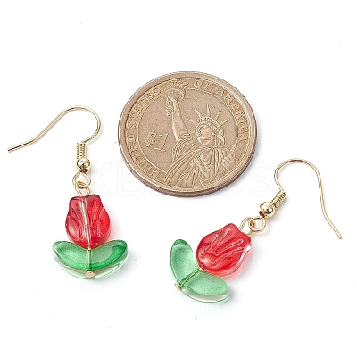 Tulip Flower Lampwork Dangle Earrings EJEW-JE05526-1