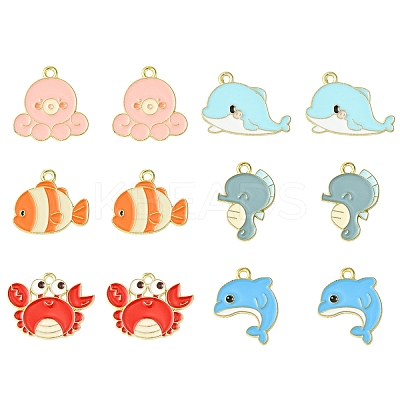 24Pcs 6 Styles Sea Animal Alloy Enamel Pendants ENAM-YW0005-26-1