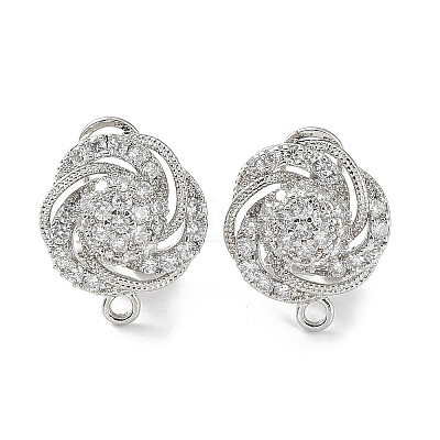 Hollow Flower Brass Micro Pave Cubic Zirconia Stud Earrings Finding KK-E083-04P-1