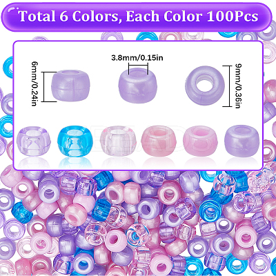 600Pcs 6 Colors Opaque & Transparent Plastic Beads KY-SC0001-92-1