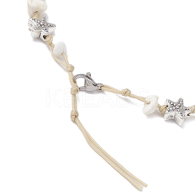 Beach Starfish Turtle Synthetic Magnesite & Natural Cowrie Shell Beaded Anklets AJEW-AN00687-03-1