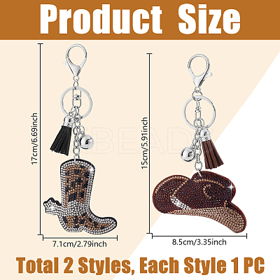 2Pcs 2 Styles PU & Rhinestone Keychains KEYC-GA0001-58-1