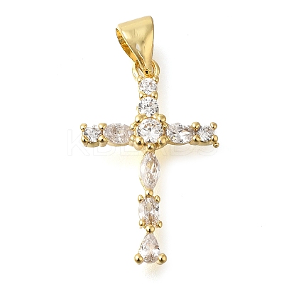 Brass Pave Clear Cubic Zirconia Pendants KK-M101-05G-04-1