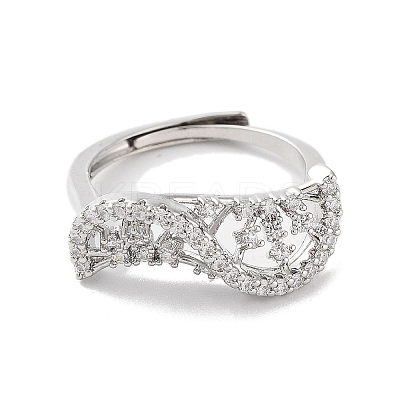Rack Plating Brass Micro Pave Cubic Zirconia Adjustable Rings RJEW-D025-15P-1