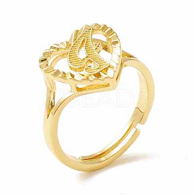 Real 18K Gold Plated Brass Alphabet Adjustable Rings RJEW-M139-18I-1