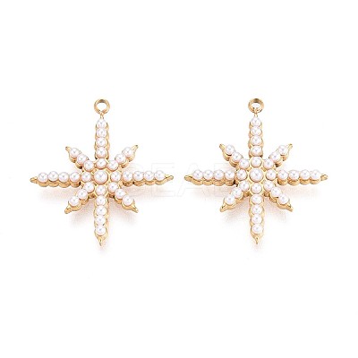 304 Stainless Steel and ABS Imitation Pearl Star Pendants STAS-T071-20G-1