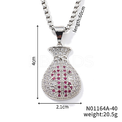 Fashion Hip-hop Street Style Brass Old Rose & Clear Cubic Zirconia Money Bag Pendant Box Chain Necklaces DR5098-1-1