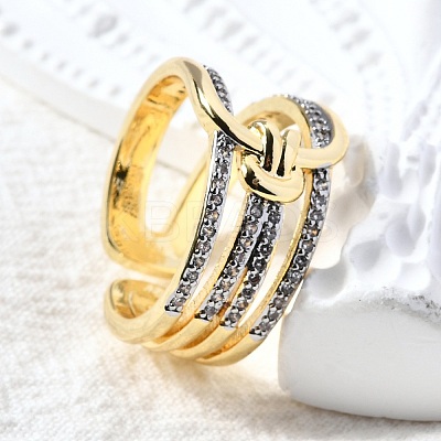 Brass Micro Pave Cubic Zirconia Open Cuff Rings RJEW-D313-11PG-1