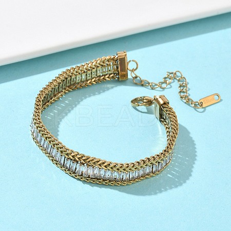 304 Stainless Steel & Glass Wheat Chain Double Layers Bracelets for Women BJEW-F540-08G-01-1