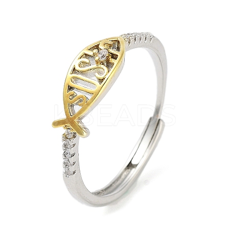 Jesus Fish Brass Micro Pave Clear Cubic Zirconia Adjustable Rings LS-RJEW-S416-04G-1