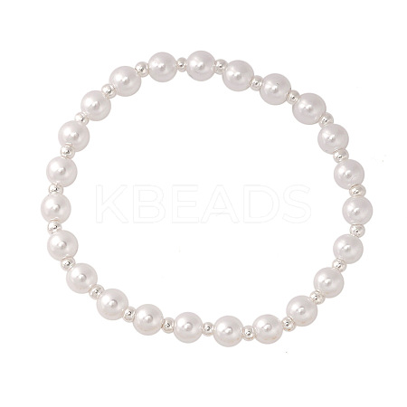 Plastic Imitation Pearl Round Beads Stretch Bracelets QX7837-5-1