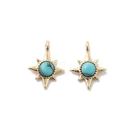 Synthetic Turquoise Star Charms with Brass Settings KK-A277-05G-1