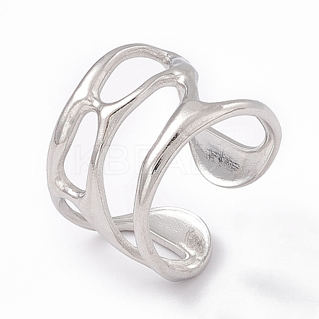 Non-Tarnish 304 Stainless Steel Wide Hollow Open Cuff Ring for Women RJEW-G275-02P-1