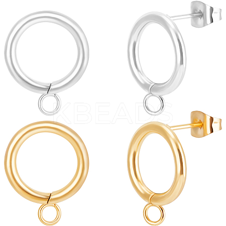 20Pcs 2 Colors 304 Stainless Steel Ring Stud Earring Findings STAS-BBC0005-21-1