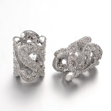 Hollow Brass Micro Pave Cubic Zirconia Beads ZIRC-L037-43P-FF-1