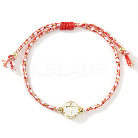 Handmade Flat Round with Cross Brass Resin Beaded Adjustable Bracelets RY0918-2-1