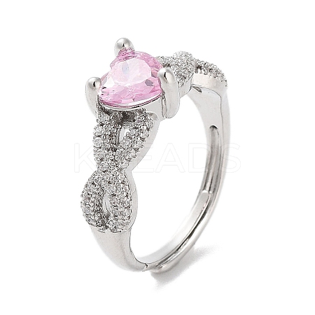 Rack Plating Brass Micro Pave Cubic Zirconia Adjustable Rings RJEW-D025-14P-02-1