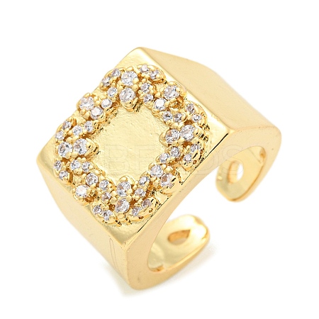 Square Clear Cubic Zirconia Open Cuff Ring RJEW-L121-037G-1
