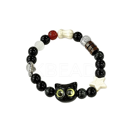 Wood and Glass Beaded Bracelets FS-WG04B26-02-1