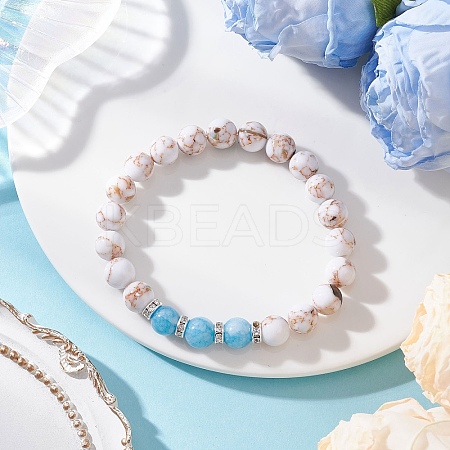 Sea Shell & Synthetic Turquoise & Natural Quartz Beads Stretch Bracelets for Women BJEW-JB12523-1