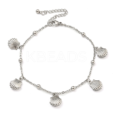 Tarnish Resistant Summer Beach 304 Stainless Steel Cable Chains Shell Shaped Charm Bracelets BJEW-P334-05P-1