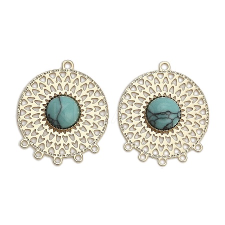Brass Pave Dyed Synthetic Turquoise Flat Round Chandelier Component Links KK-Z088-05G-02-1