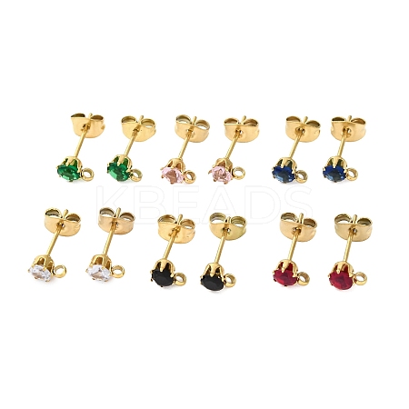 Ion Plating(IP) 304 Stainless Steel Cubic Zirconia Stud Earring Findings STAS-P373-04A-G-1
