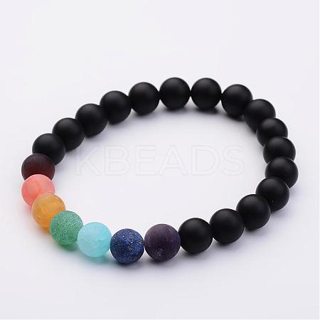 Natural Dyed & Heated Black Agate & Gemstone Beads Stretch Bracelets BJEW-JB02510-01-1
