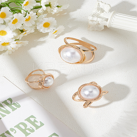 3Pcs 3 Styles Plastic Imitation Pearl Scarf Buckle Ring AJEW-LP0010-61-1