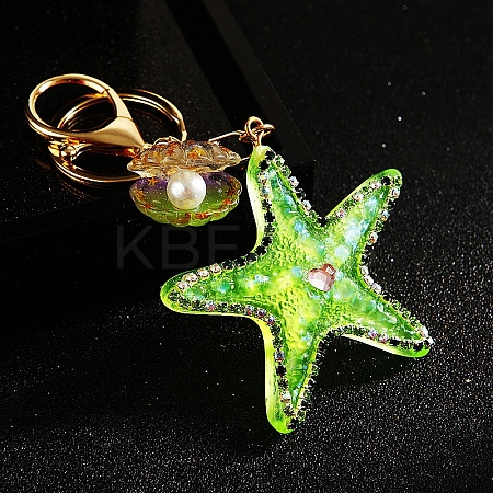 Diamond-Studded Starfish Shell Car Zinc Alloy Keychain Acrylic Cute Men and Women Bag Pendant Metal Keychain Ring Gift PW-WG2593B-04-1
