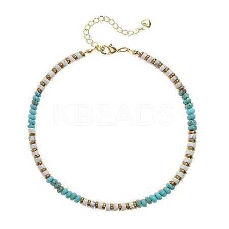 Bohemian Style Synthetic Turquoise & Natural Howlite & Brass Rondelle Disc Heishi Beaded Anklets FS-WG8FF45-14-1