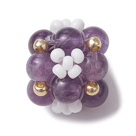Natural Amethyst & Glass Seed Cluster Beads PALLOY-MZ00591-03-1